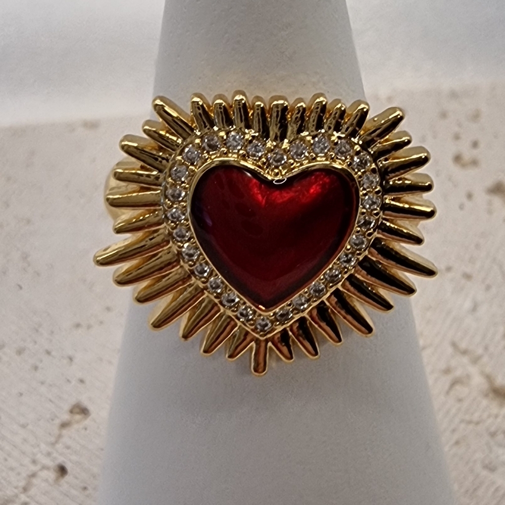 New Anthro 18k Gold plated resin heart stacker ring